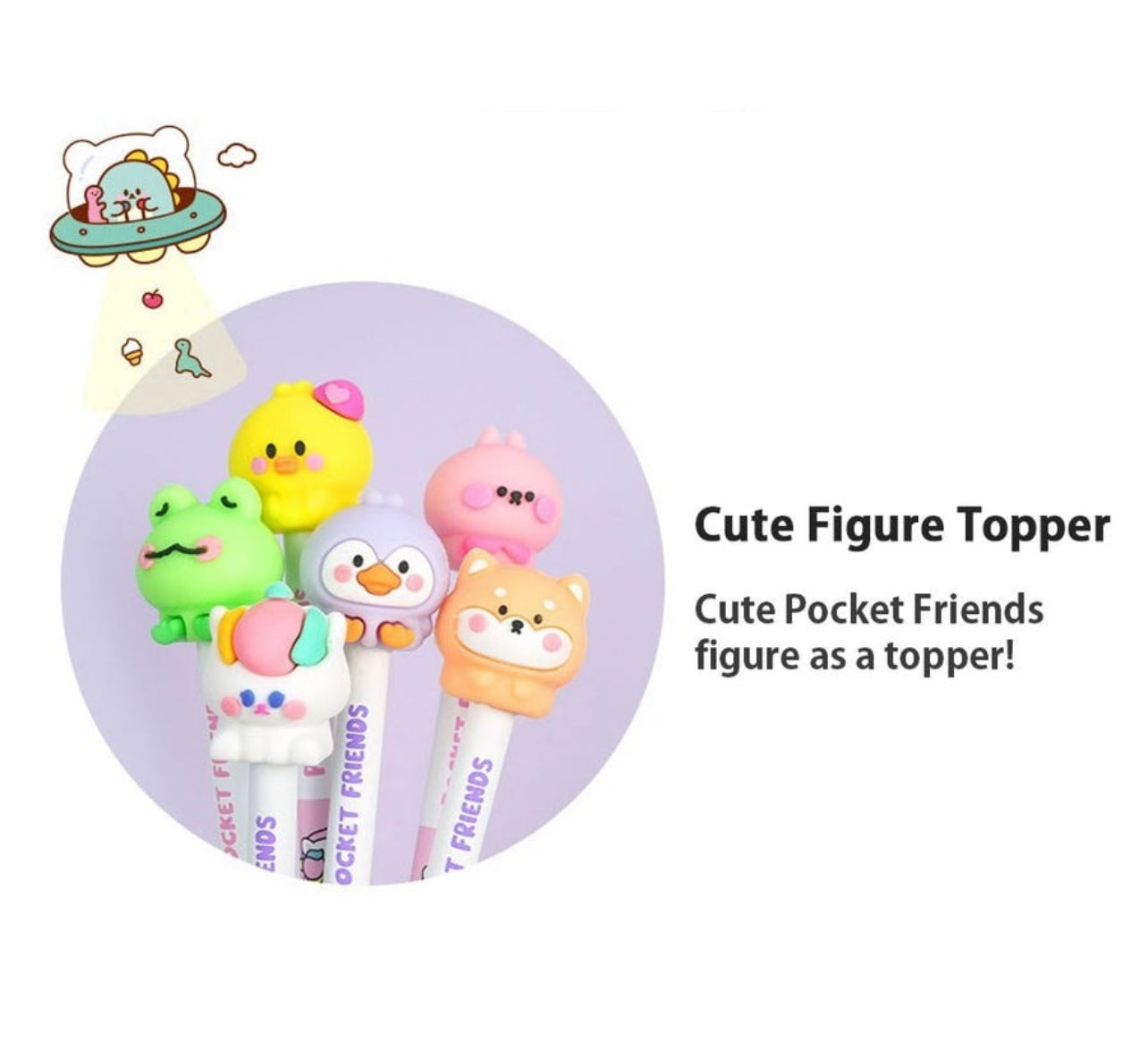 Charming Kawaii Baby Animal Design Toppers with Pencil - Set of 6