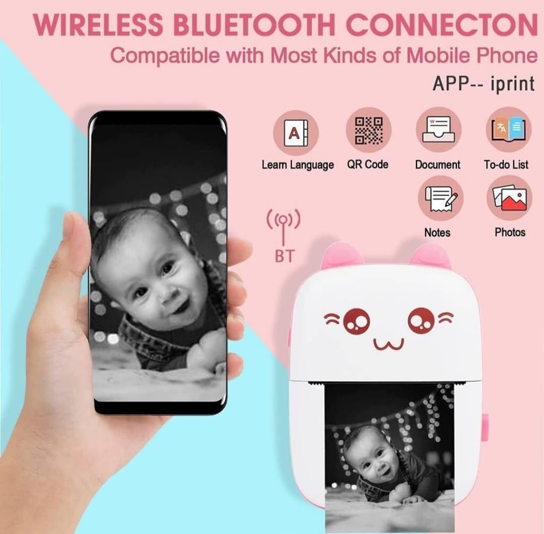Sicker printer for kids (Bluetooth, include bag, sticker, print roll 5 piece)