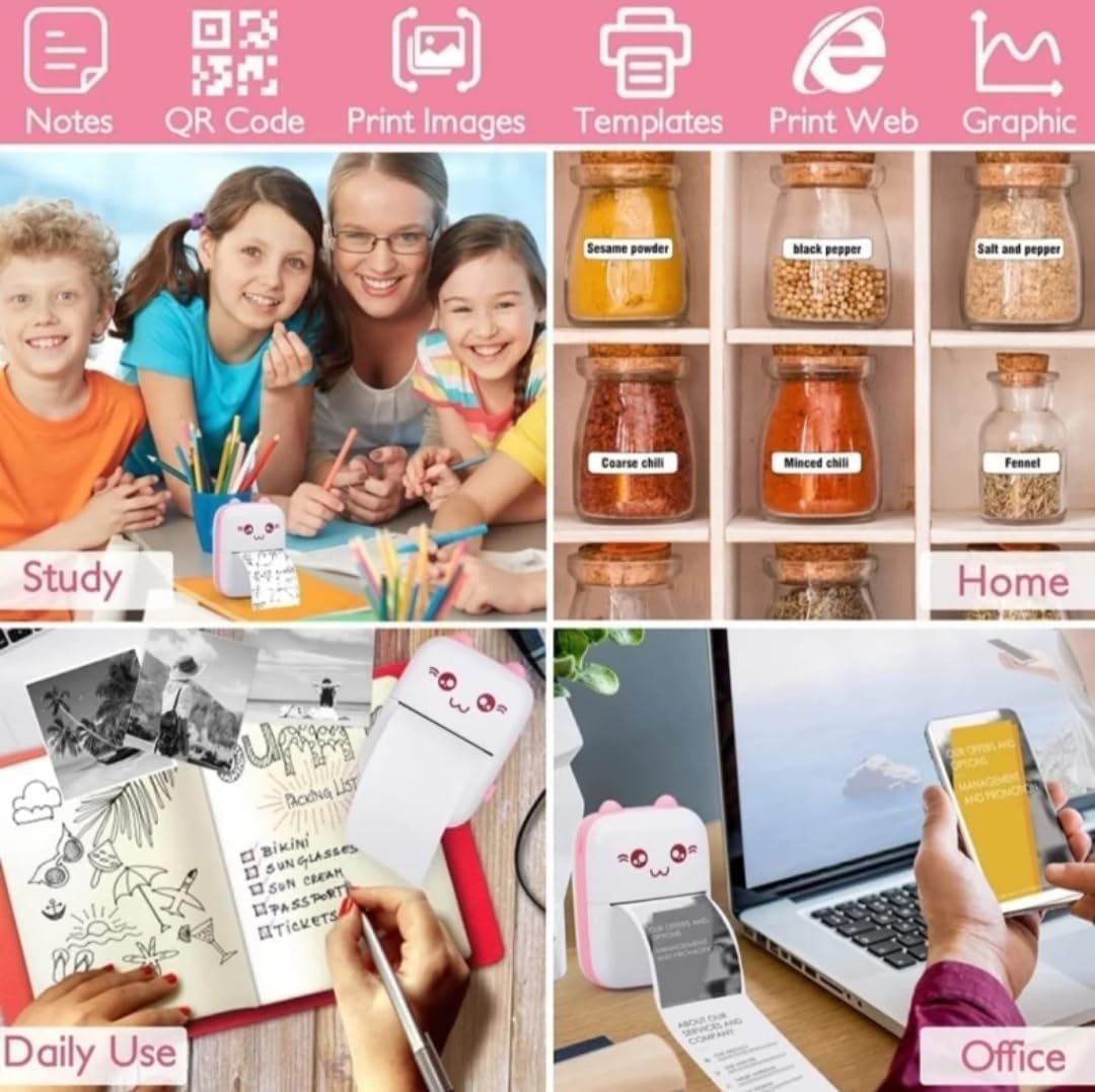 Sicker printer for kids (Bluetooth, include bag, sticker, print roll 5 piece)