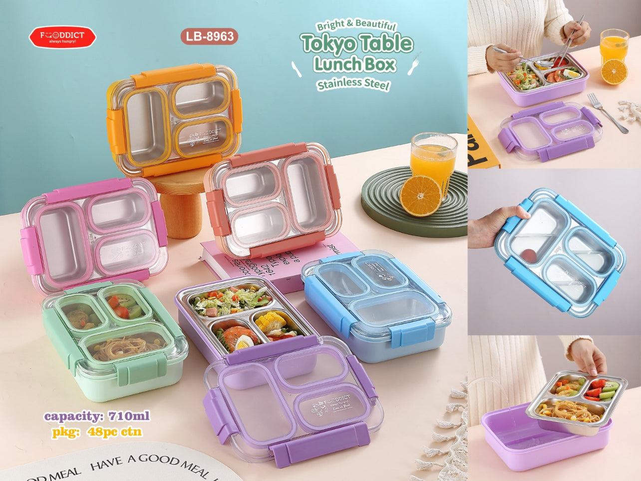 100% Spill Free - 3 Compartments Lunchbox (710ml)