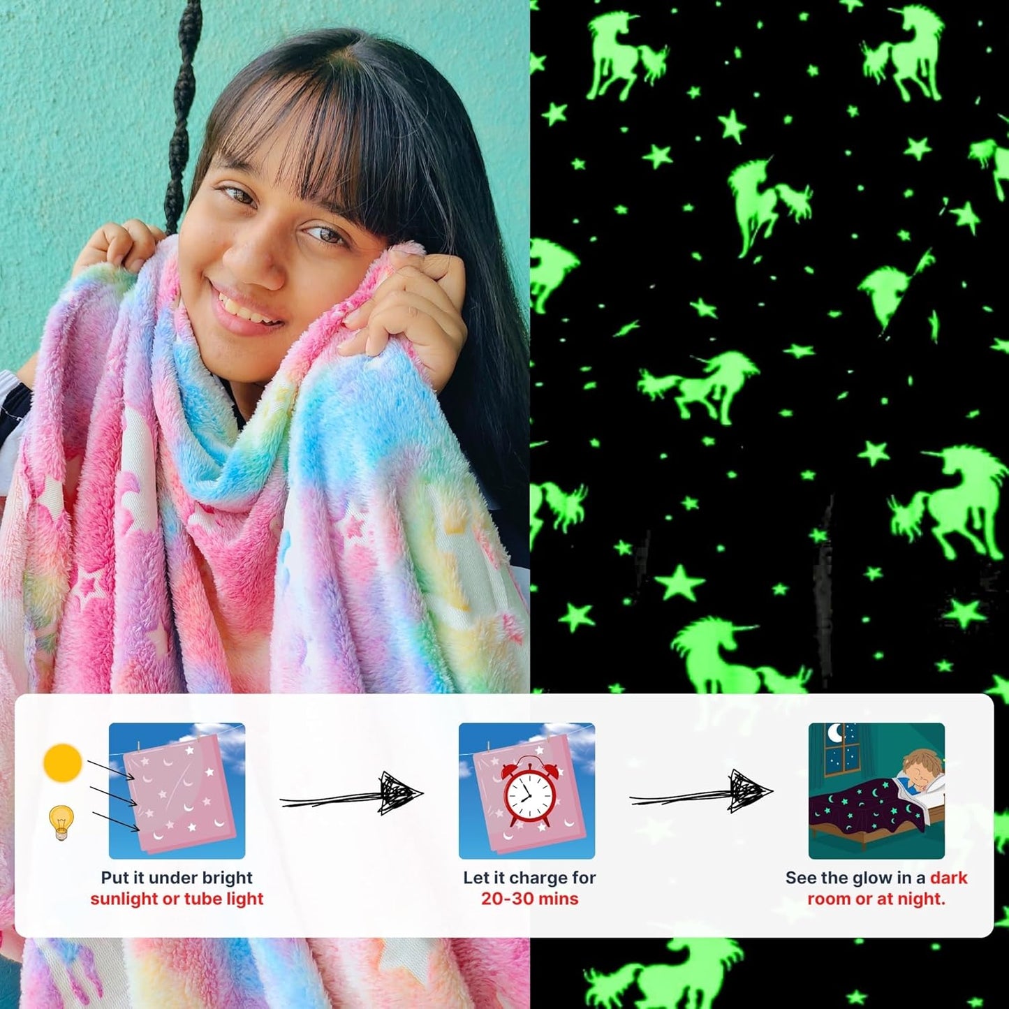 GLOWING BLANKET FOR KIDS (6 x 6 Feet size)