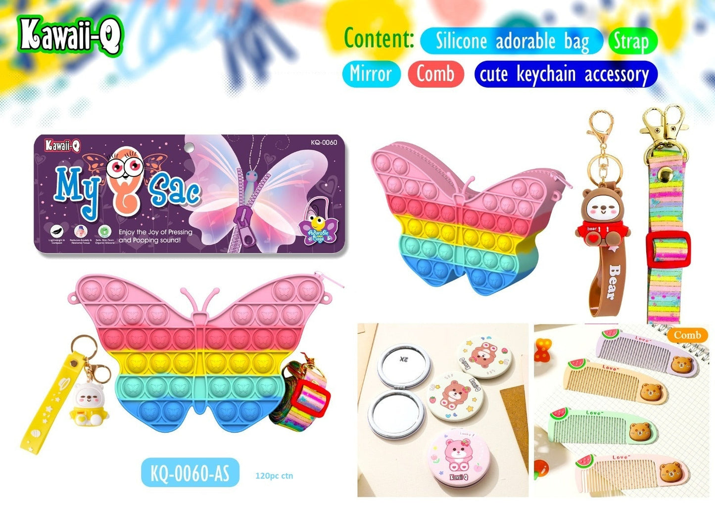Pop IT Unicorn/Butterfly Sling Bag with Comb and Mirror