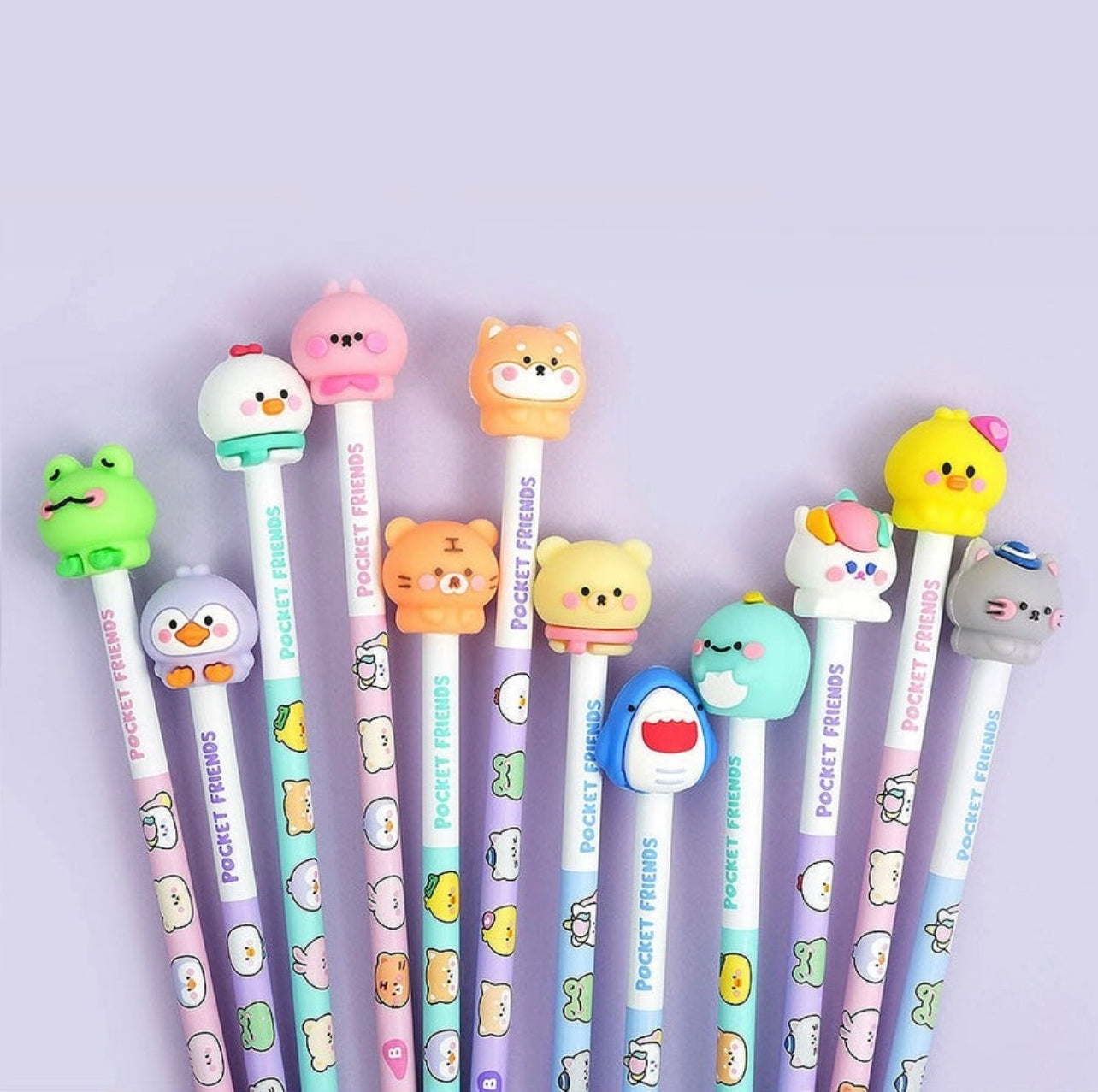 Charming Kawaii Baby Animal Design Toppers with Pencil - Set of 6