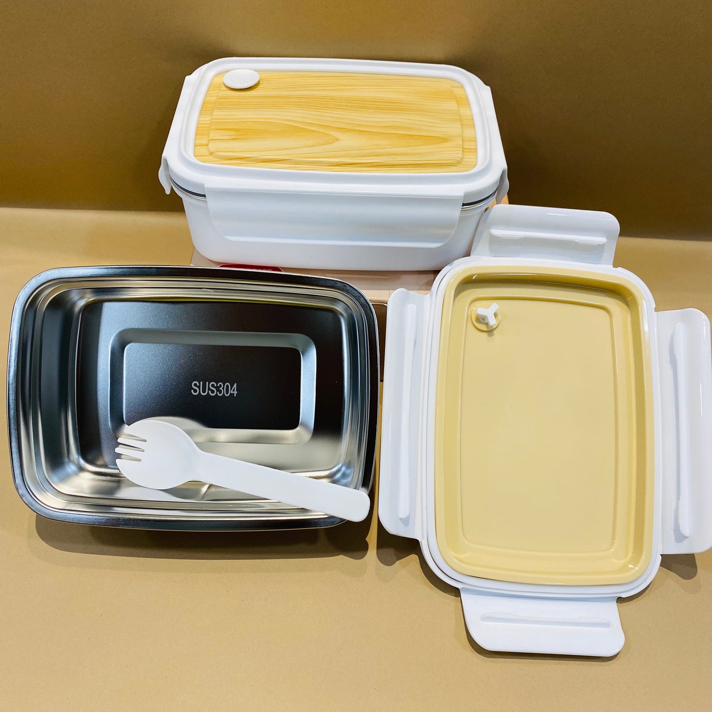 Steel Lunchbox (Wooden Style Lid)