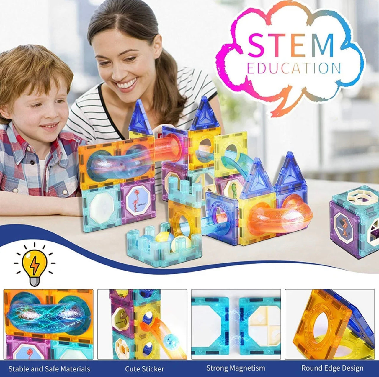 75pcs Magnetic Building Blocks with Lights (STEM)