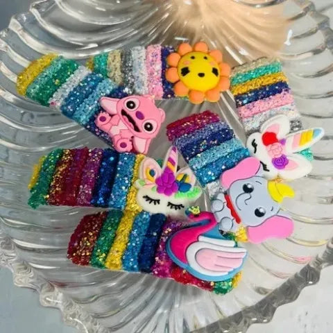Rainbow Glitter Hairpins - 6pcs