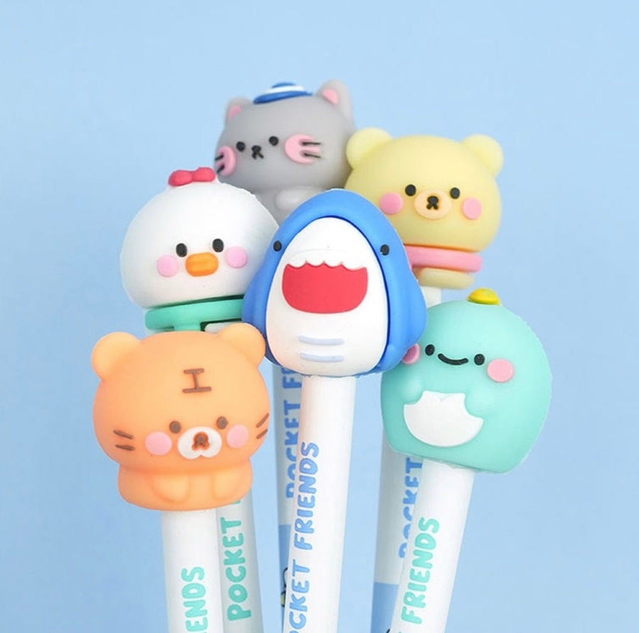 Charming Kawaii Baby Animal Design Toppers with Pencil - Set of 6
