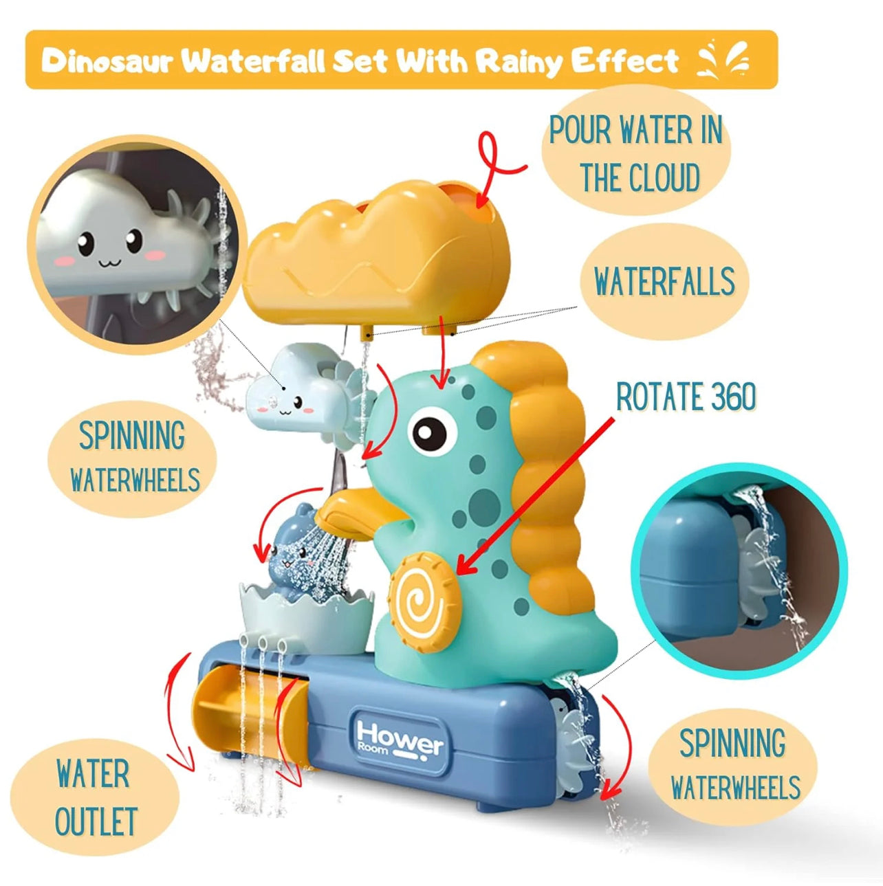 DinoSplash : Interactive Dinosaur Water Bath Shower Toy for Kids