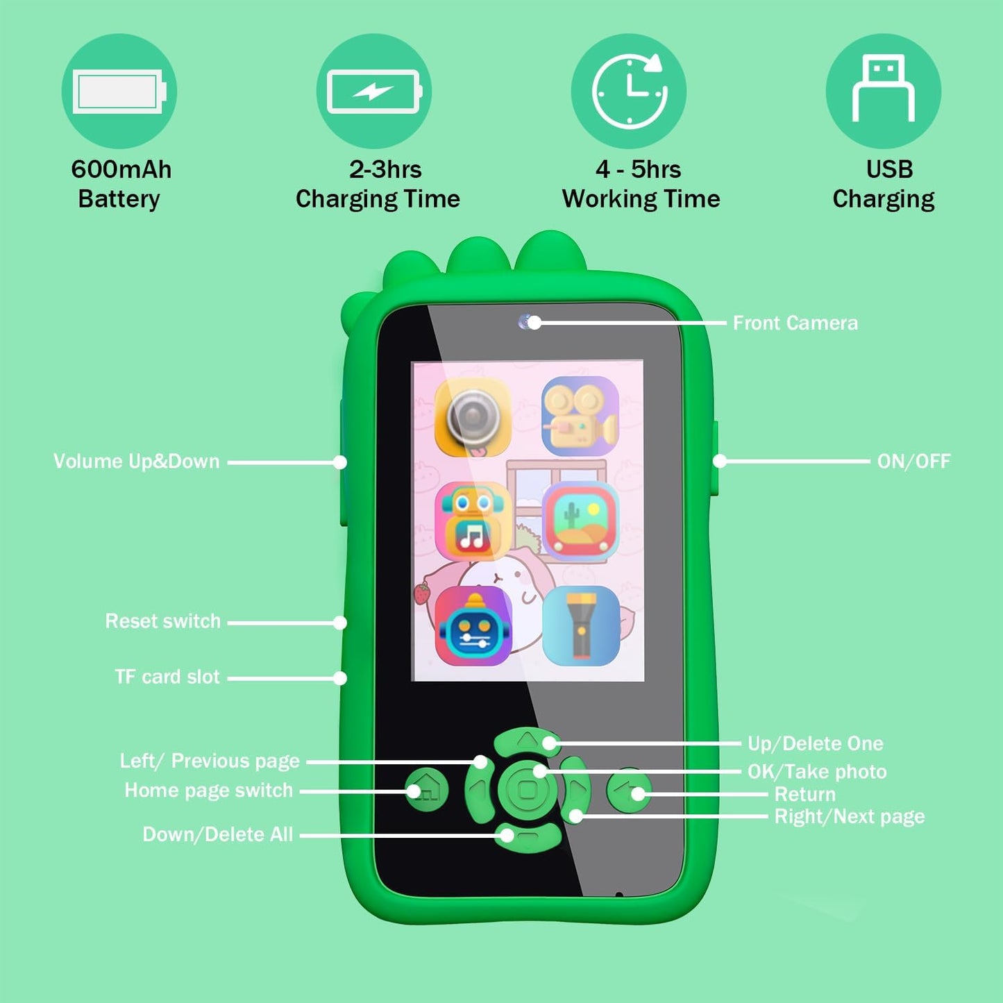 smartphone for kids (in built camera, learning games, MP 3 music player, video recorder)