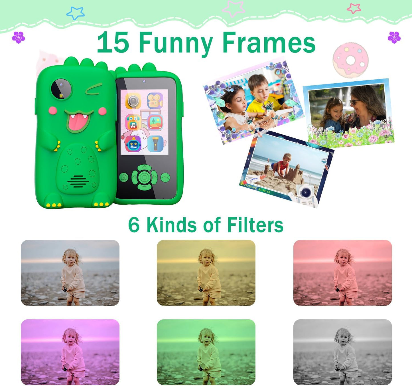smartphone for kids (in built camera, learning games, MP 3 music player, video recorder)
