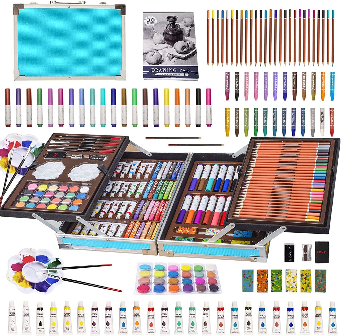 Art and Craft Kit for kids (Coloured Pencil, Markers, Water colours, Tube colours, Sketchpens, Oil pastel, Brushes)