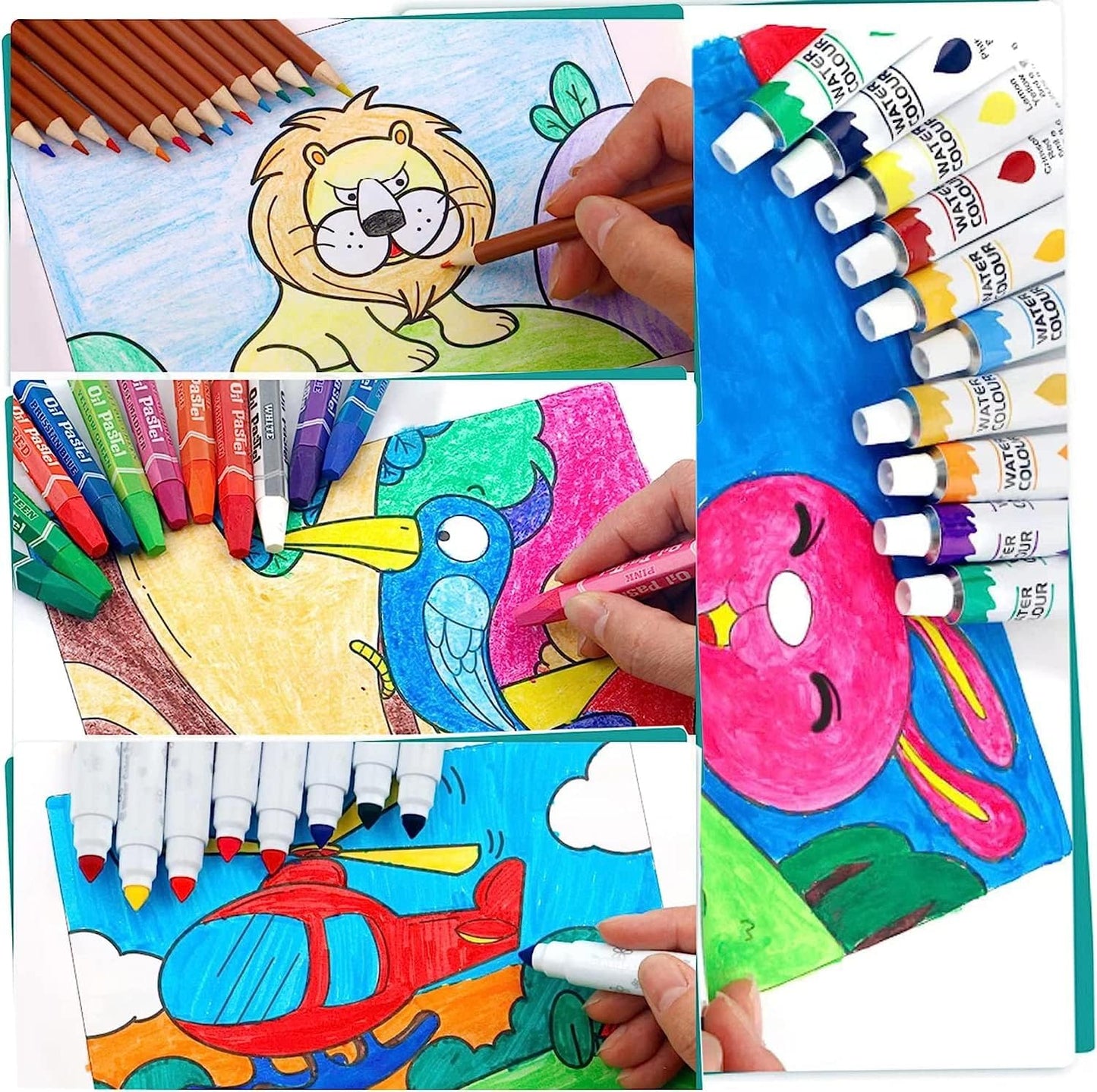 Art and Craft Kit for kids (Coloured Pencil, Markers, Water colours, Tube colours, Sketchpens, Oil pastel, Brushes)