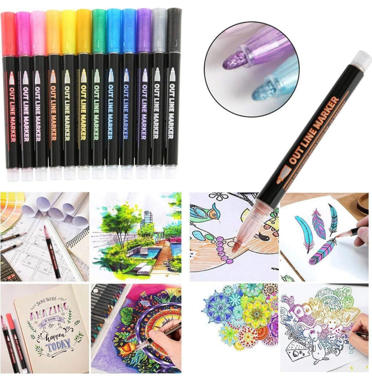 Outliner Marker Pens - 12pcs
