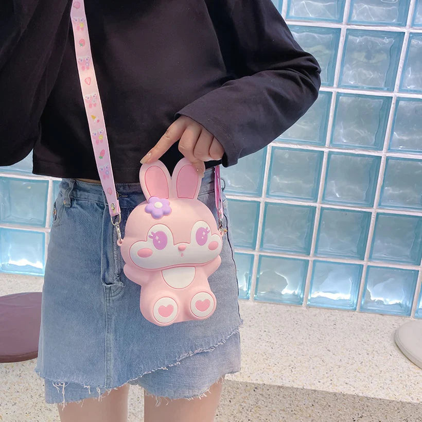 Cute Little Bunny Cute Zipper Sling Bag with Mirror Comb and Keychain
