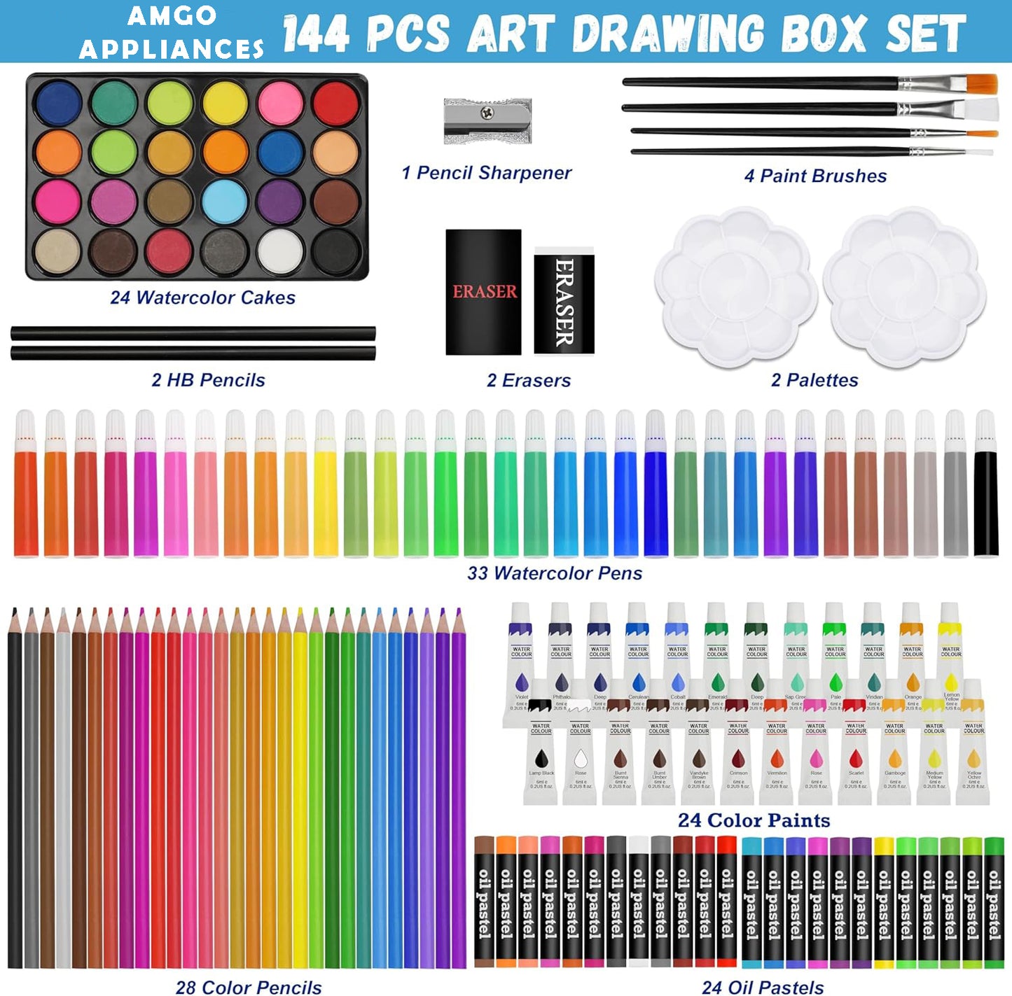 Art and Craft Kit for kids (Coloured Pencil, Markers, Water colours, Tube colours, Sketchpens, Oil pastel, Brushes)