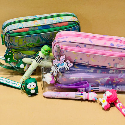 Cute Pencil Pouch with Pen and Keychain - Gift Pack