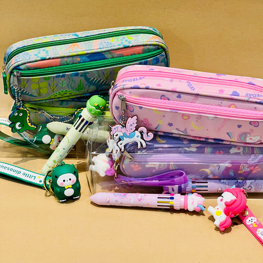 Cute Pencil Pouch with Pen and Keychain - Gift Pack