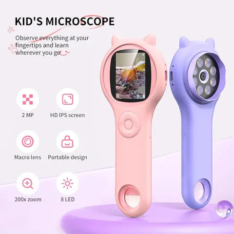 Kids Digital Microscope - 2000x Magnification, HD Display